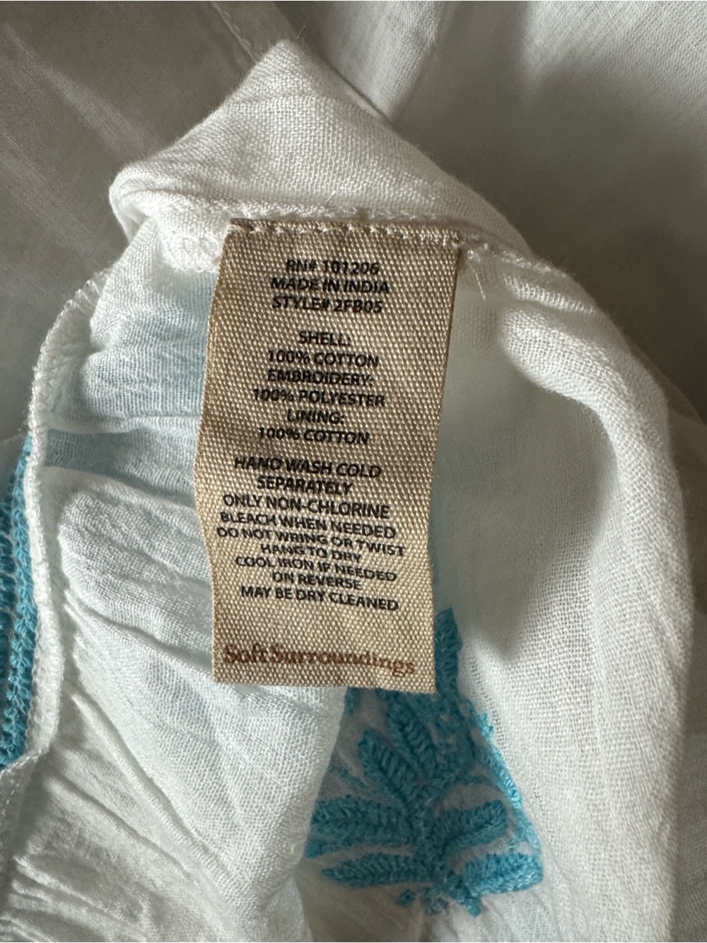 Soft Surroundings Juniper white gauze dress with aqua embroidery Size Small - Picture 16 of 16